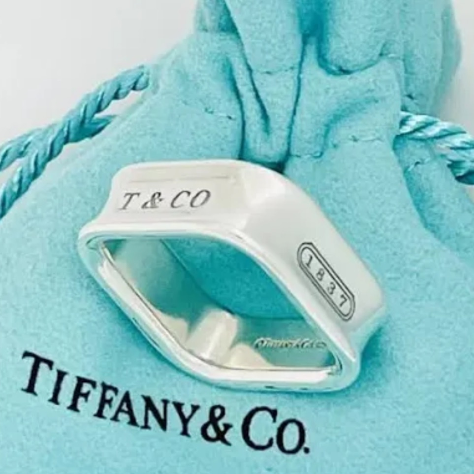 Authentic Tiffany & Co. 1837 Sterling Silver 7.9mm Wide Band Square Ring Sz 6-7